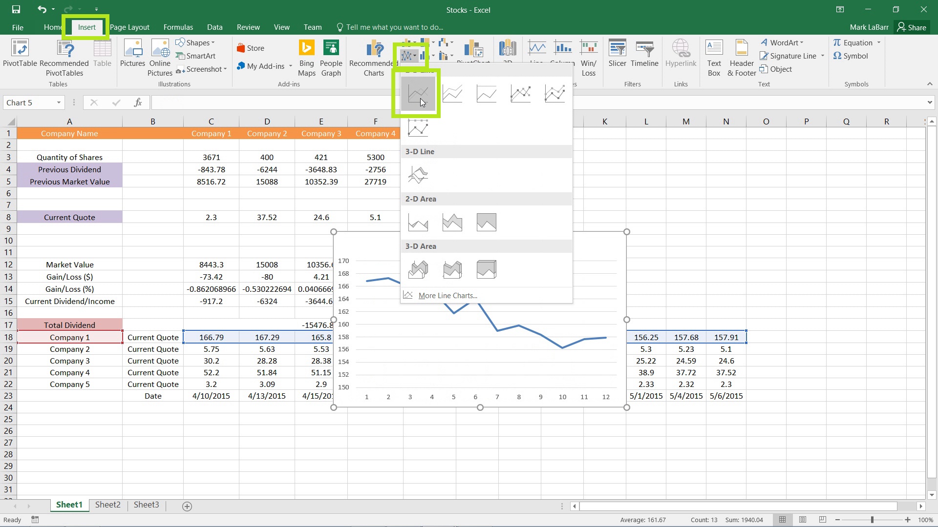 Create Charts in Excel 2016