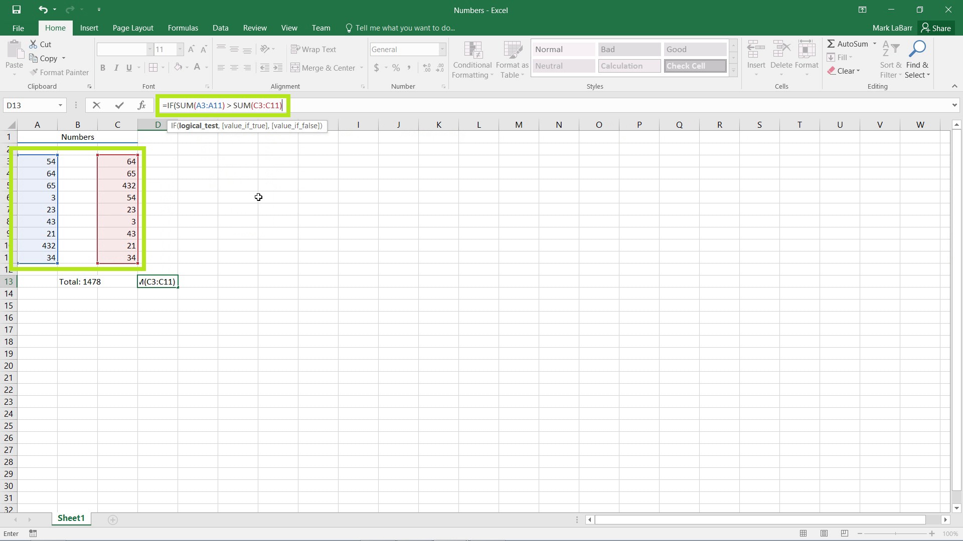 use the IF Function in Excel 2016