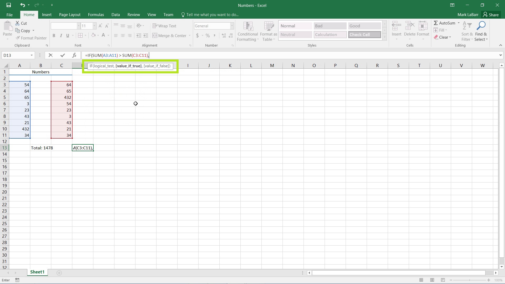 use the IF Function in Excel 2016