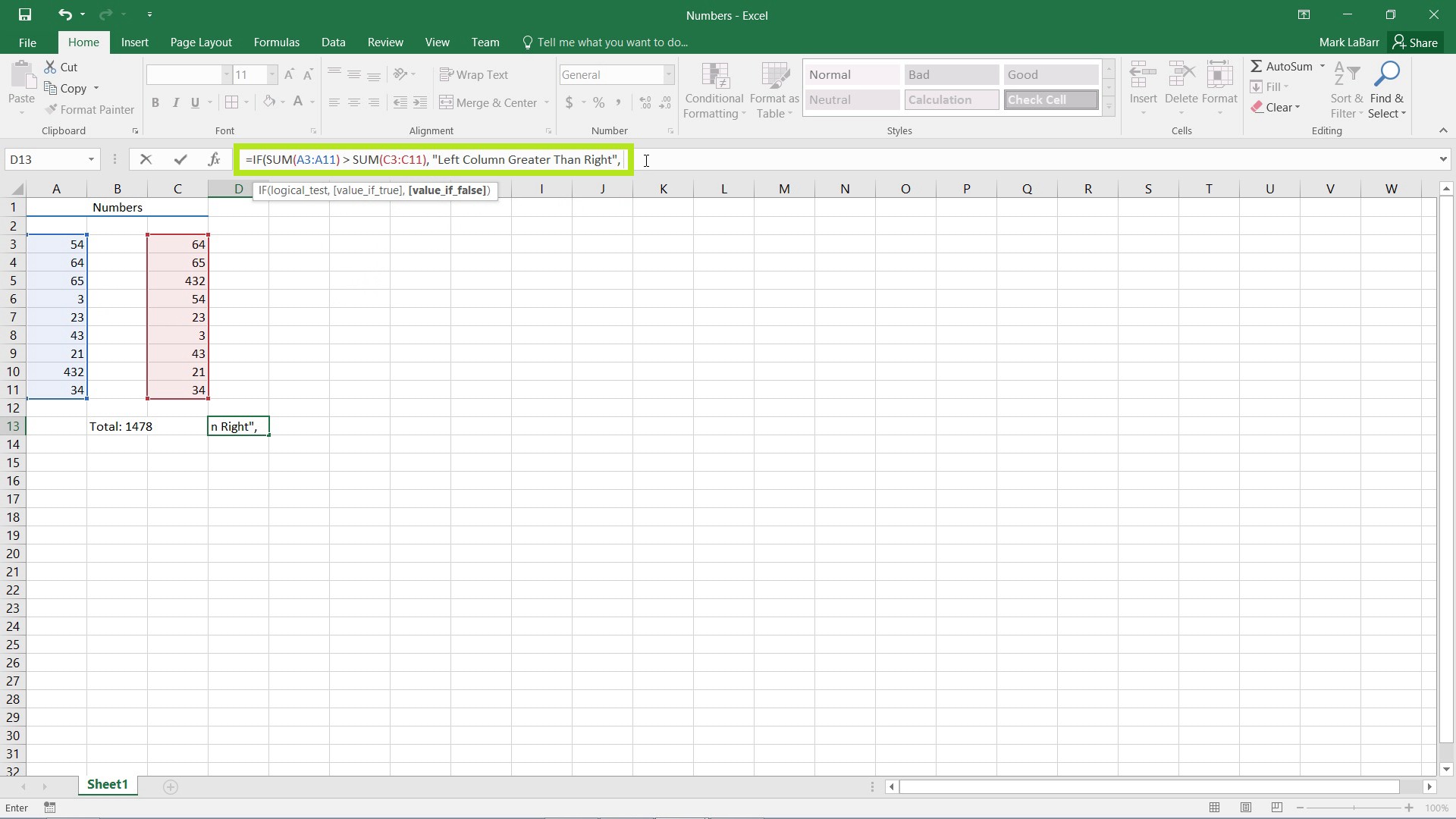 use the IF Function in Excel 2016