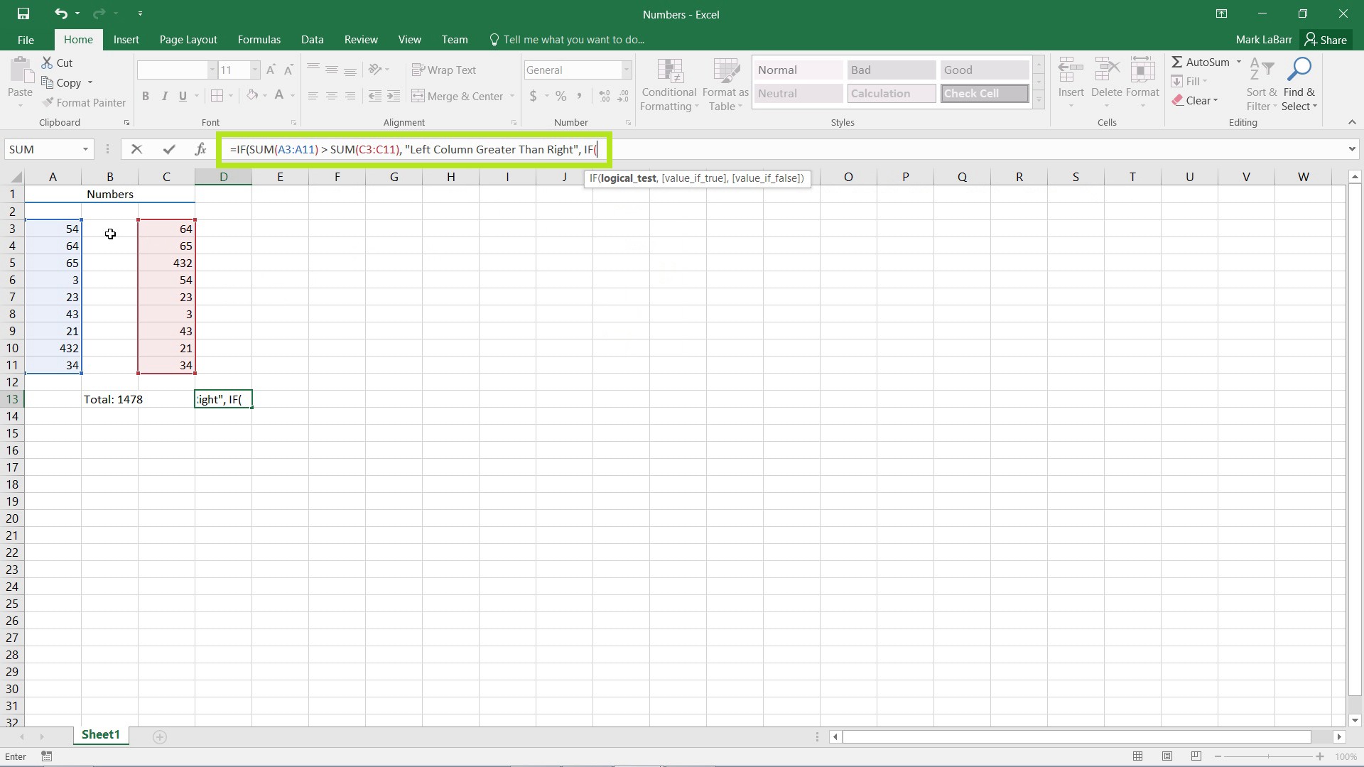 use the IF Function in Excel 2016