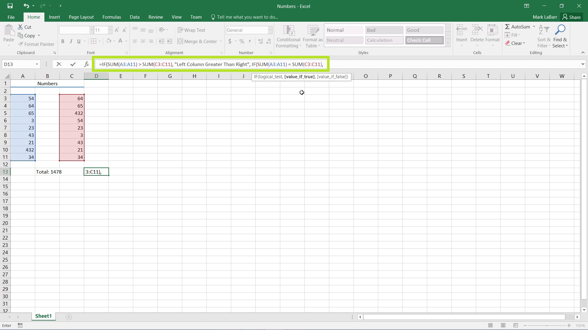 use the IF Function in Excel 2016