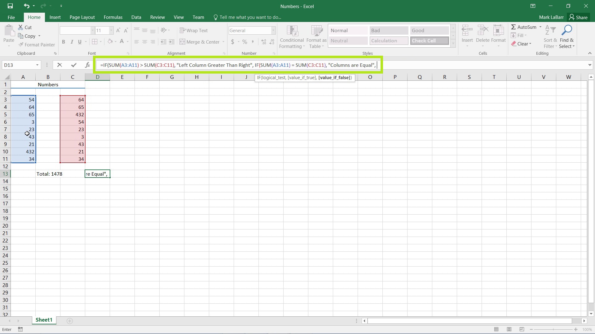 use the IF Function in Excel 2016