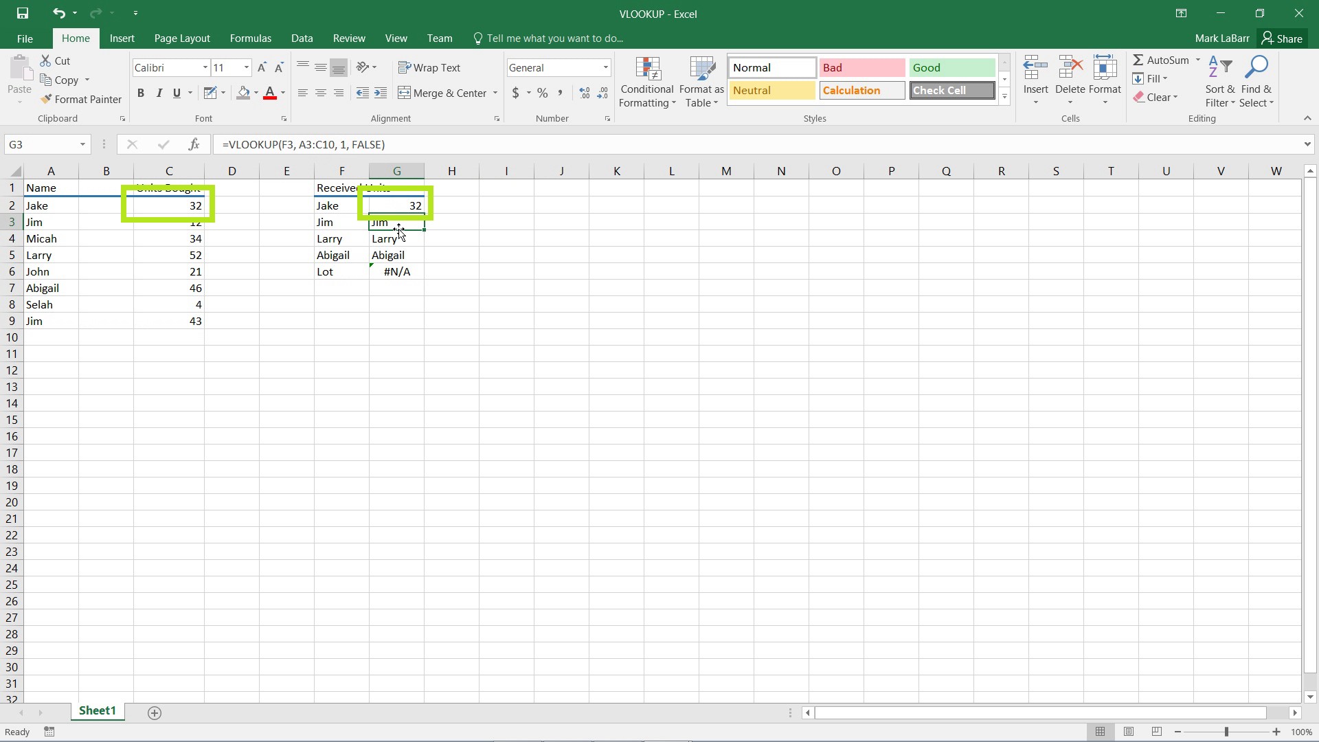 use VLOOKUP in Excel 2016