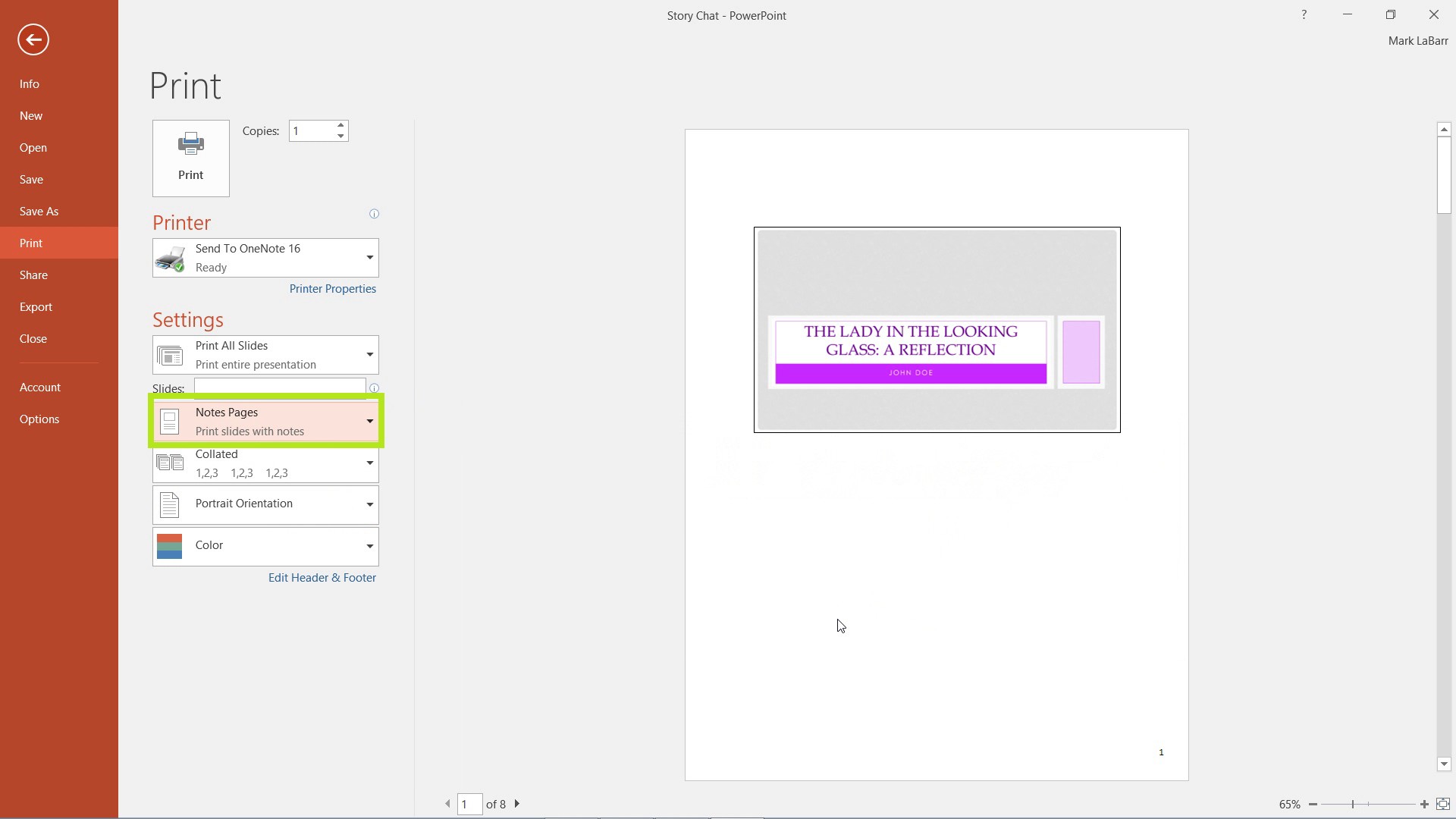 microsoft powerpoint 2016 print slides per page