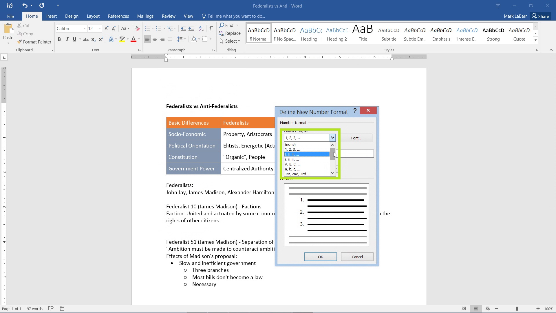 format page numbering in word 2016