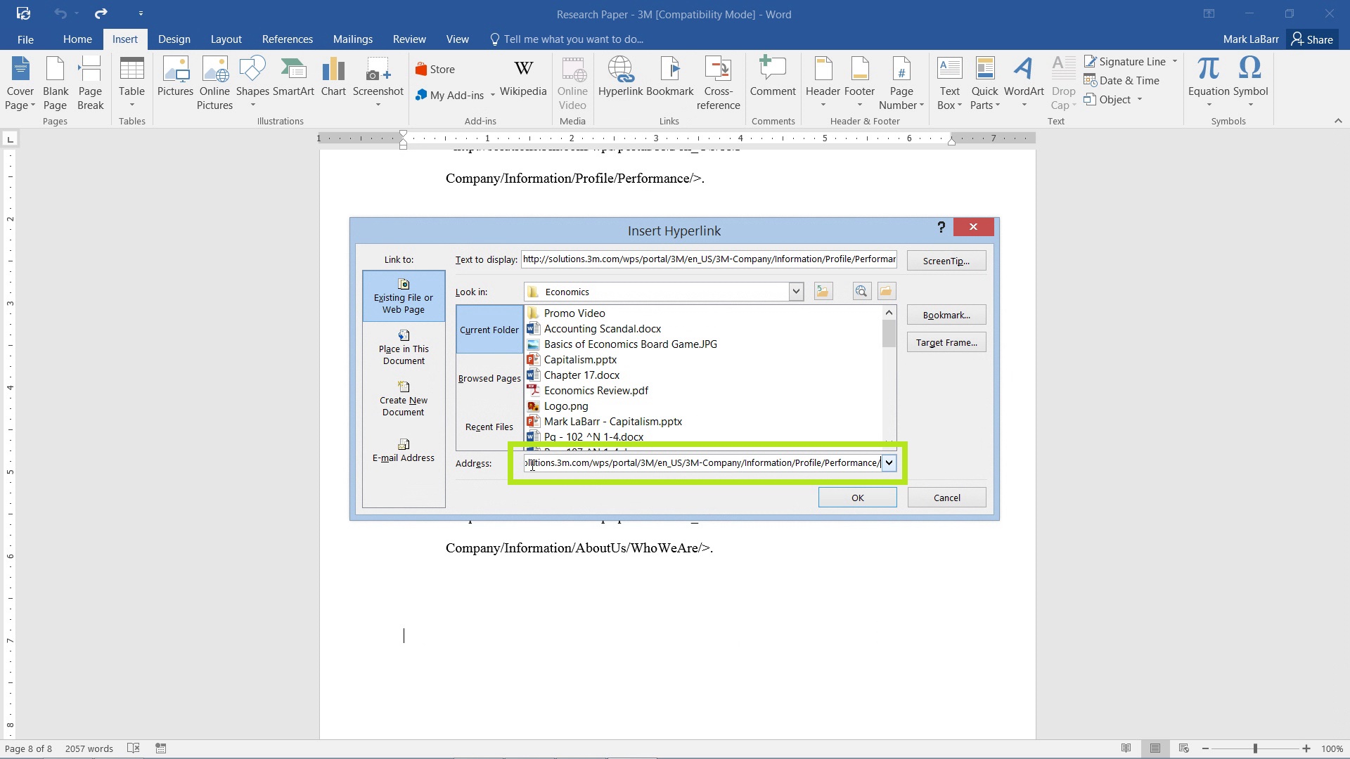 Add Hyperlinks in Word 2016