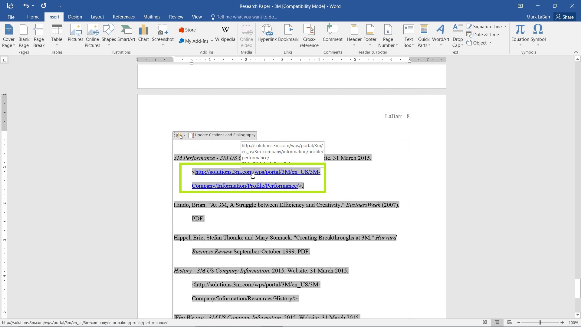 how to create a hyperlink in word 2016