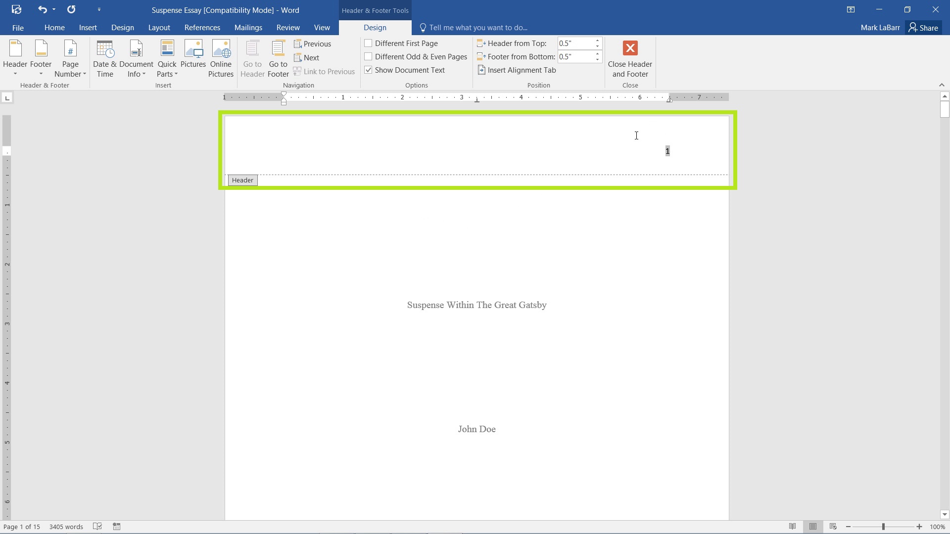  Add Page Numbers in Word 2016