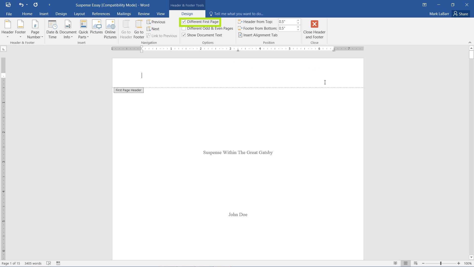  Add Page Numbers in Word 2016