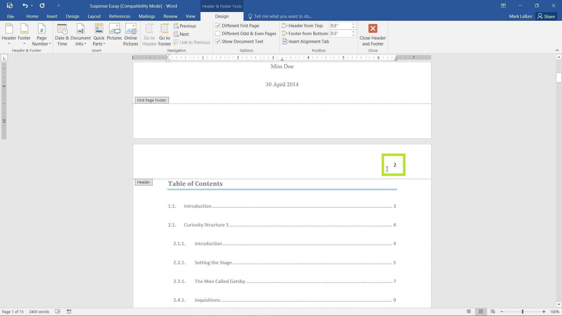  Add Page Numbers in Word 2016