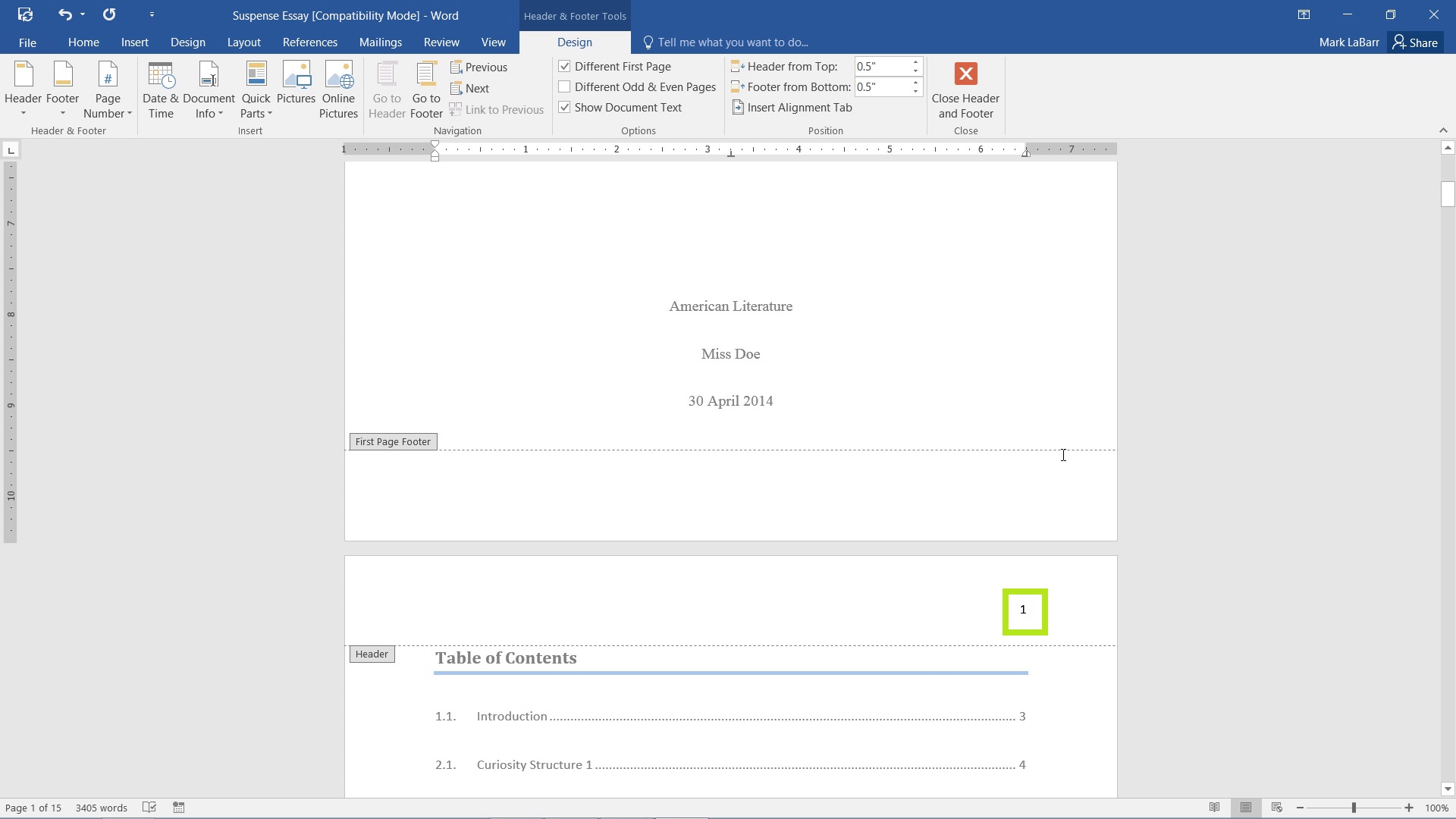  Add Page Numbers in Word 2016