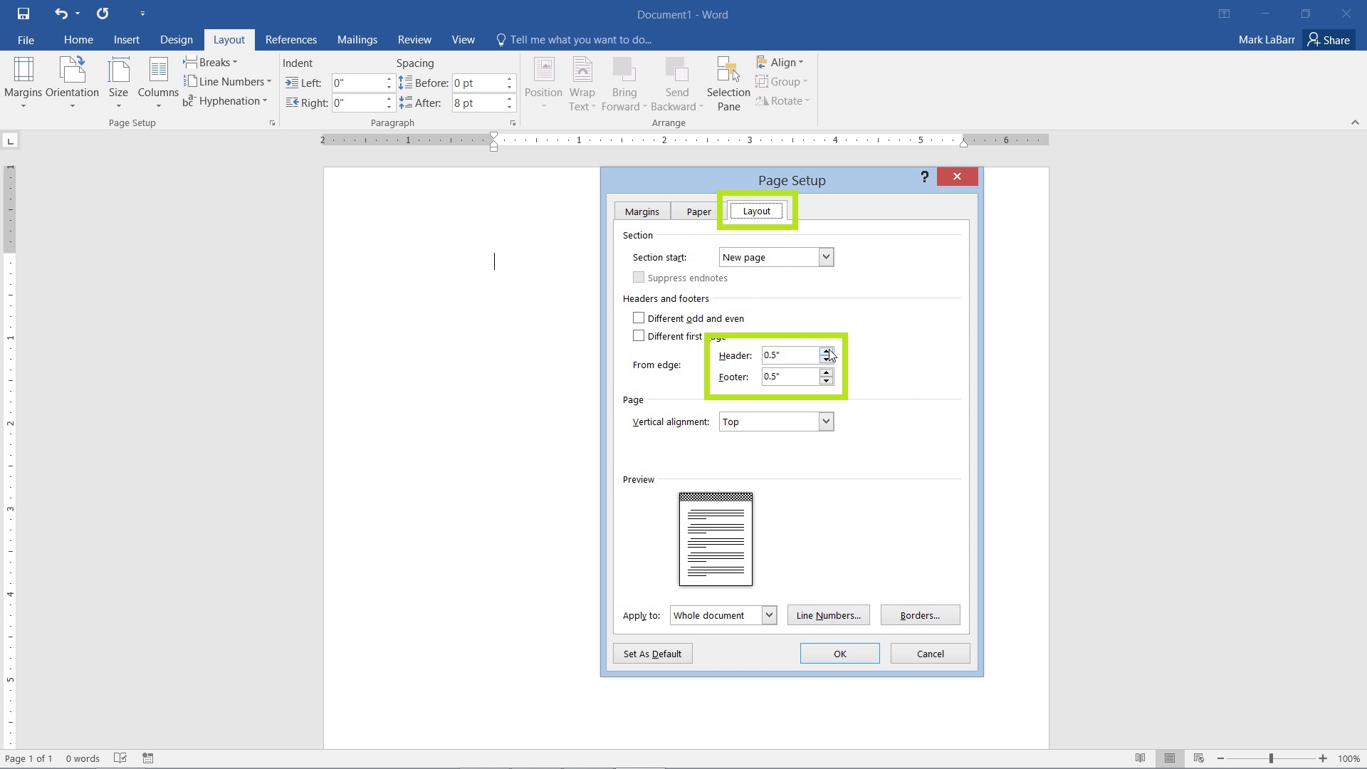 how to show the right margin in word 2016