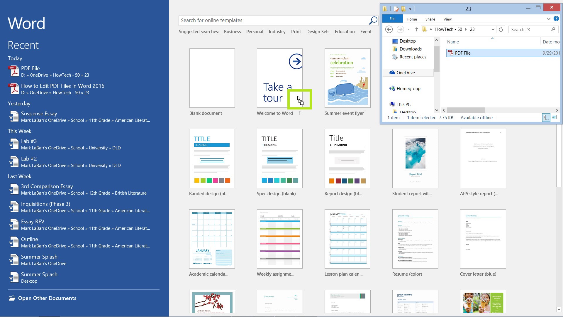 word 2016 document info