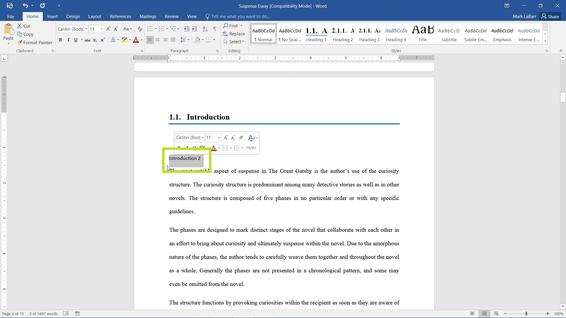 using styles in word