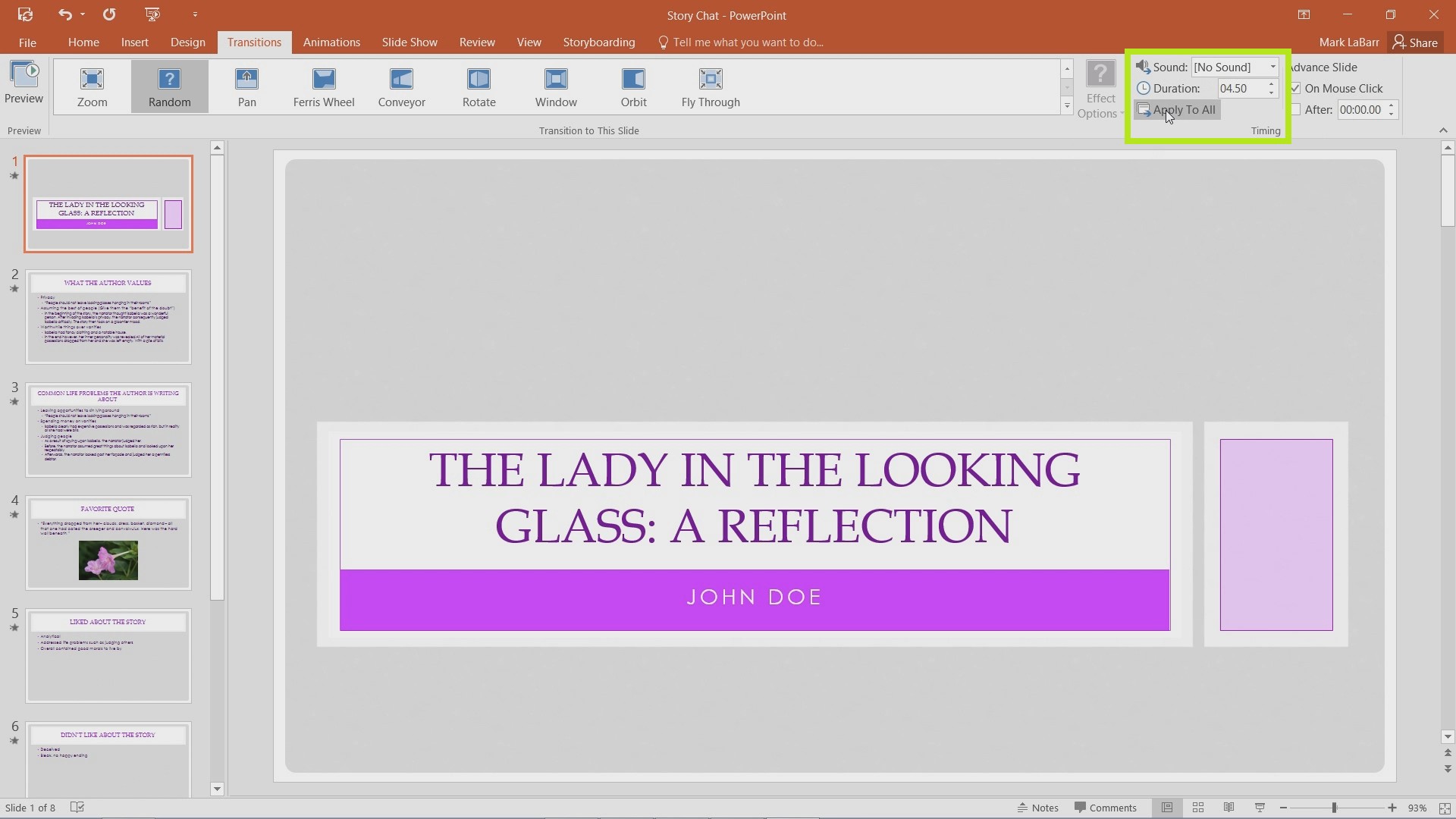 Basic Presentation Transitions in PowerPoint 2016