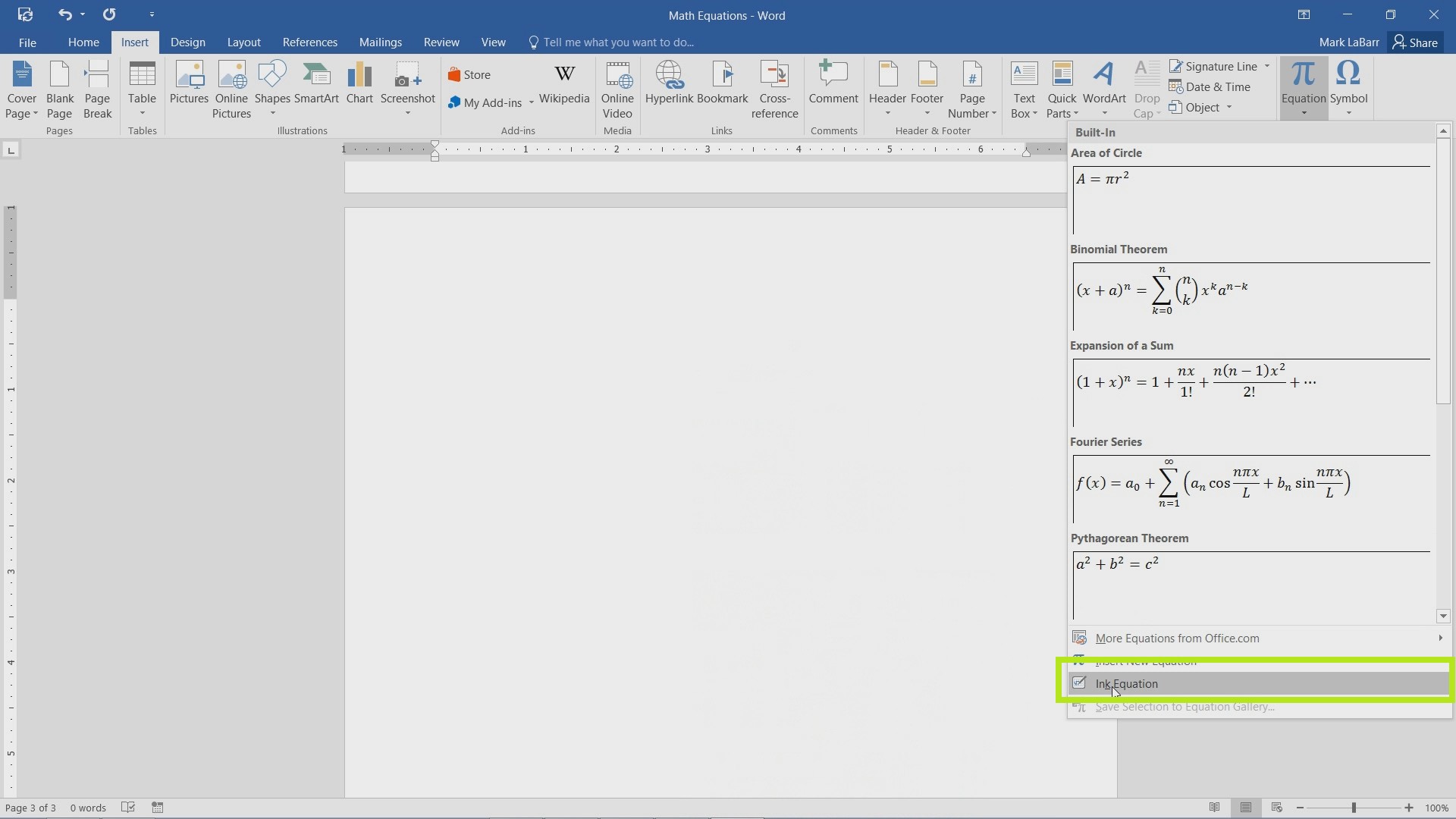 Create Equations in Word 2016