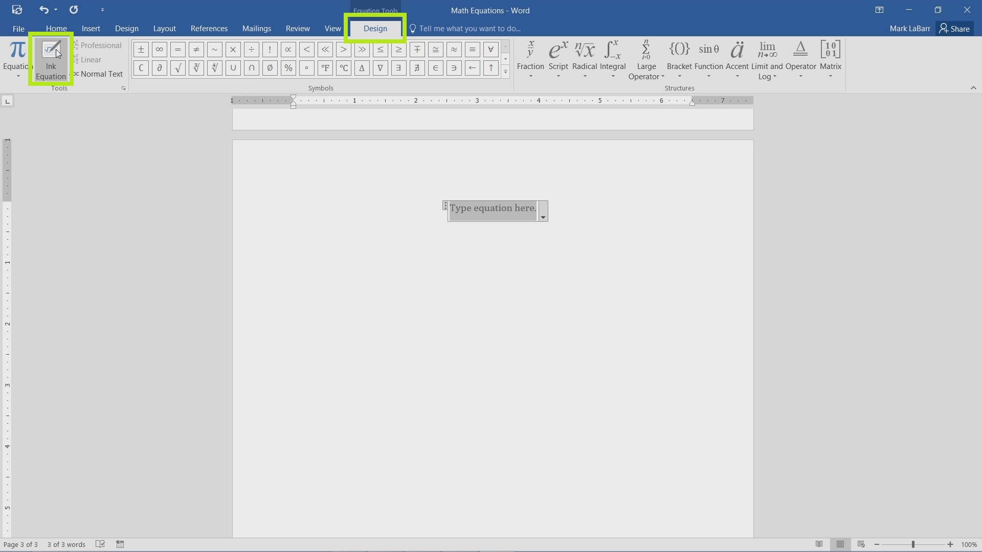 Create Equations in Word 2016