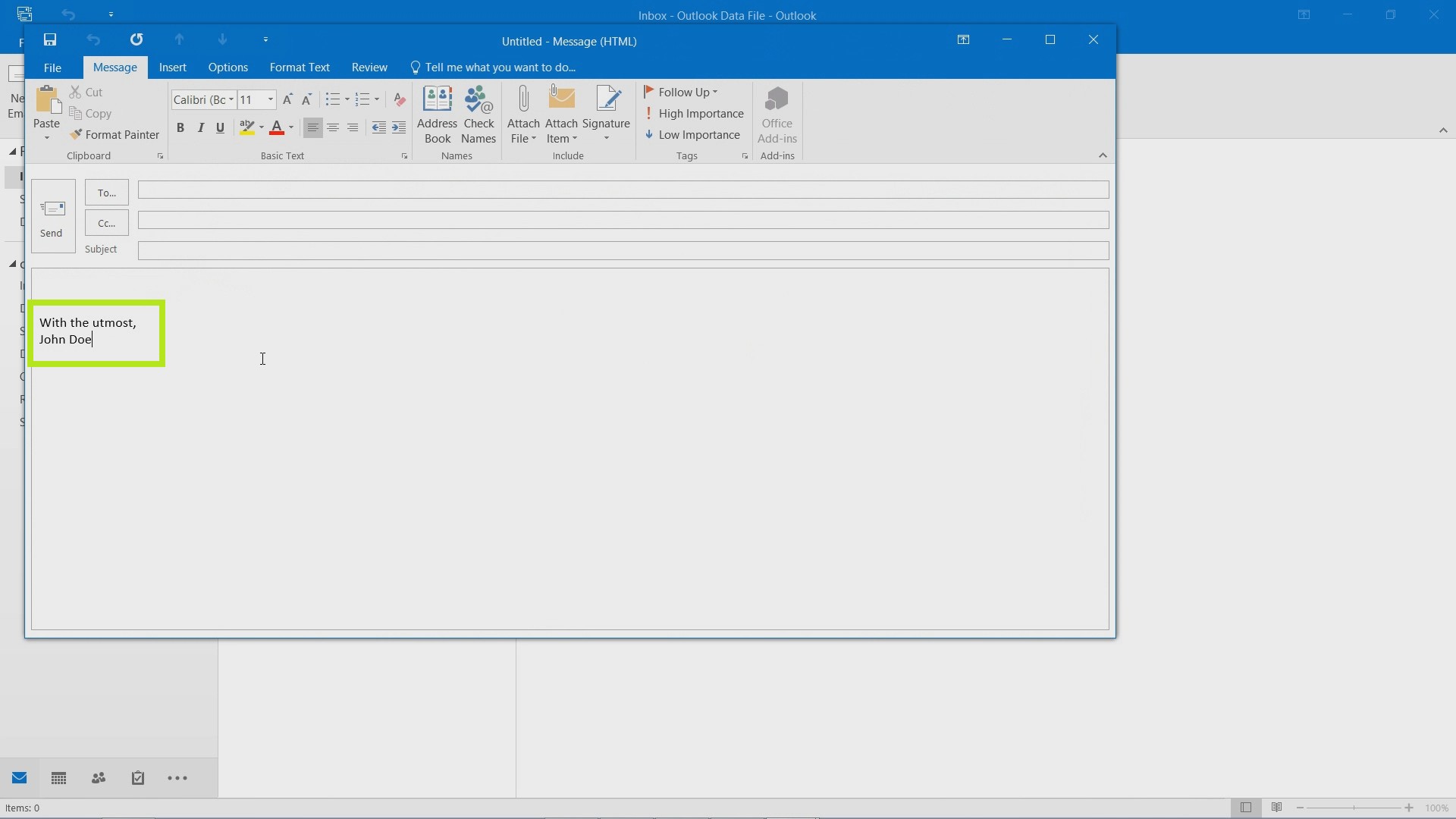 Add a Signature in Outlook 2016