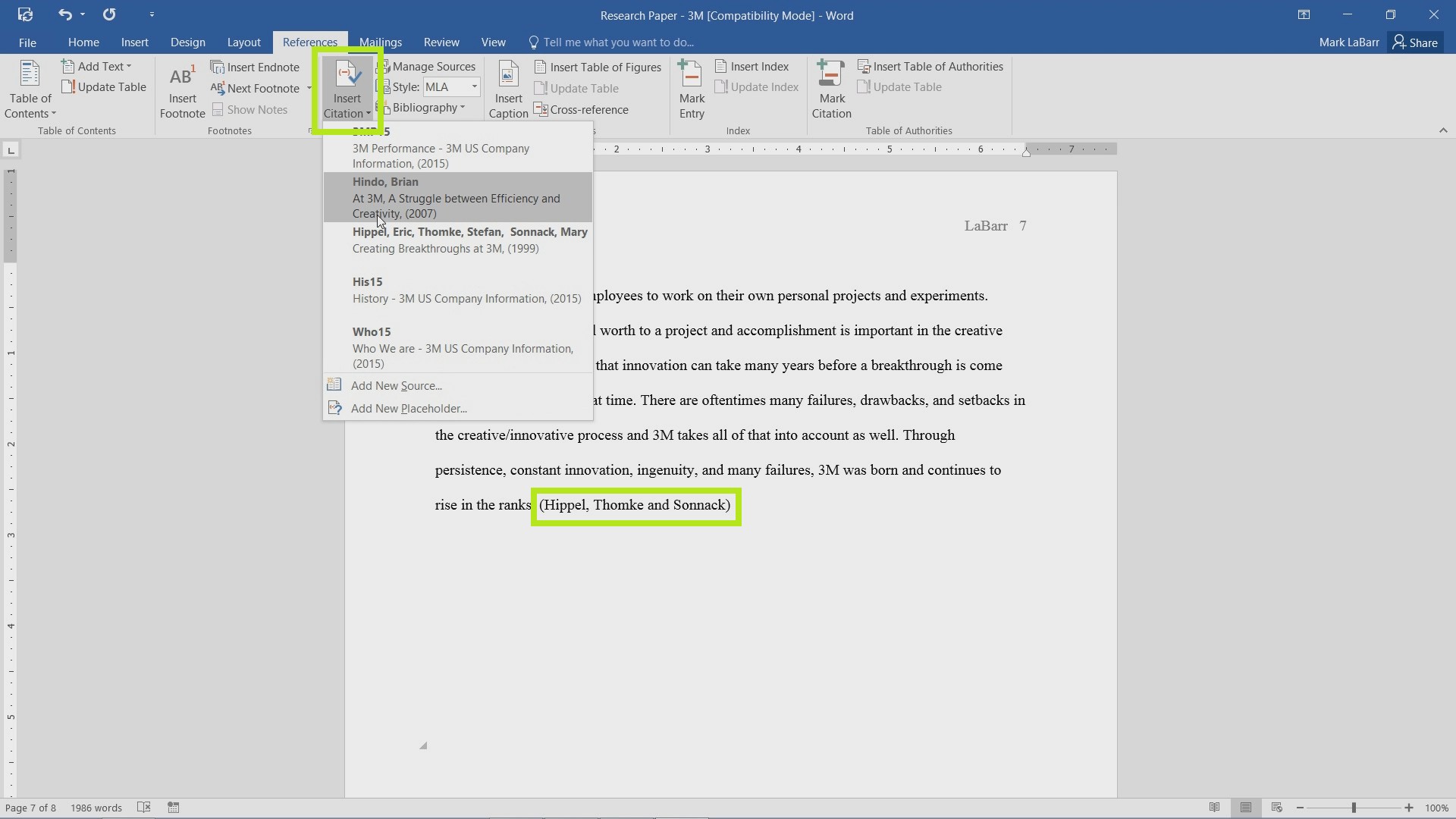 how to insert a citation in word for mac