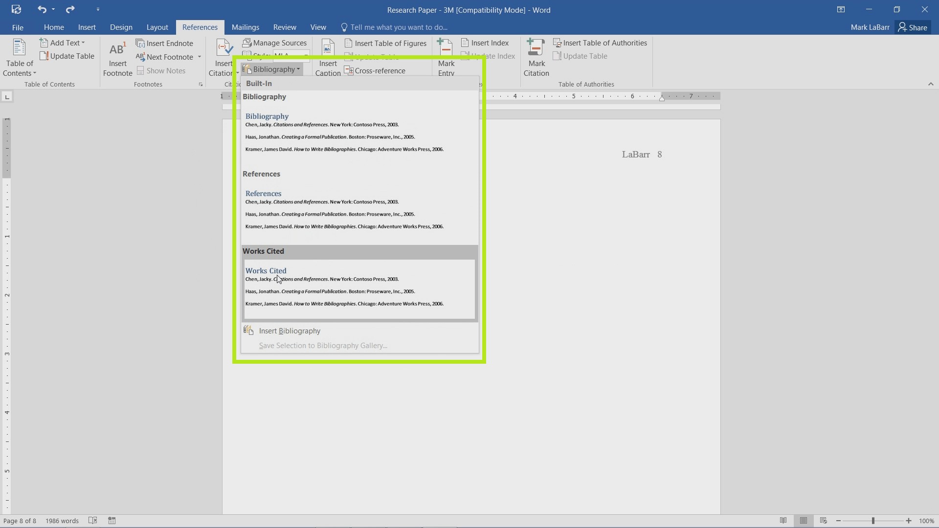 how to insert a citation for a web site in word 2016