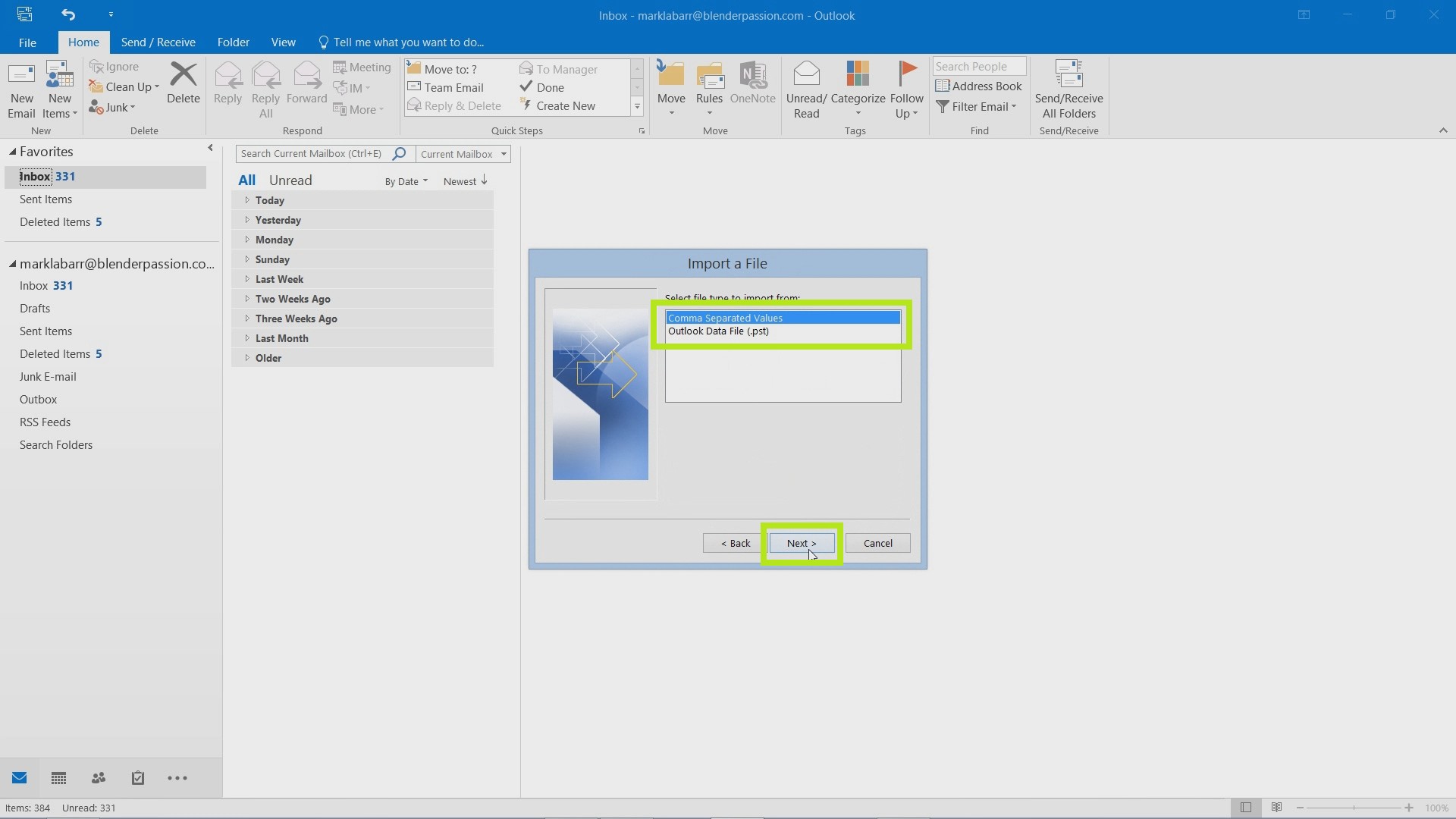 quickpick list location outlook 2013