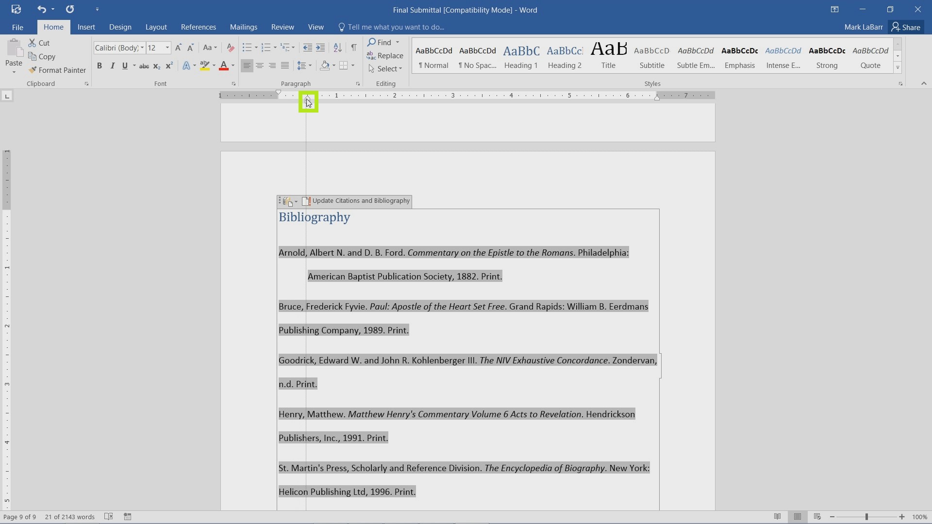 how to change the first line indent in word 2016