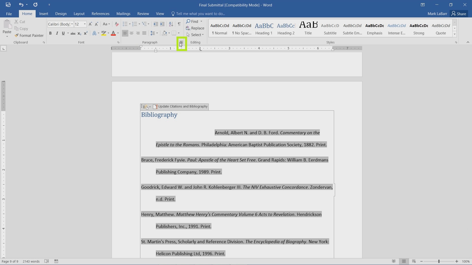 how to set a first line indent in word 2016