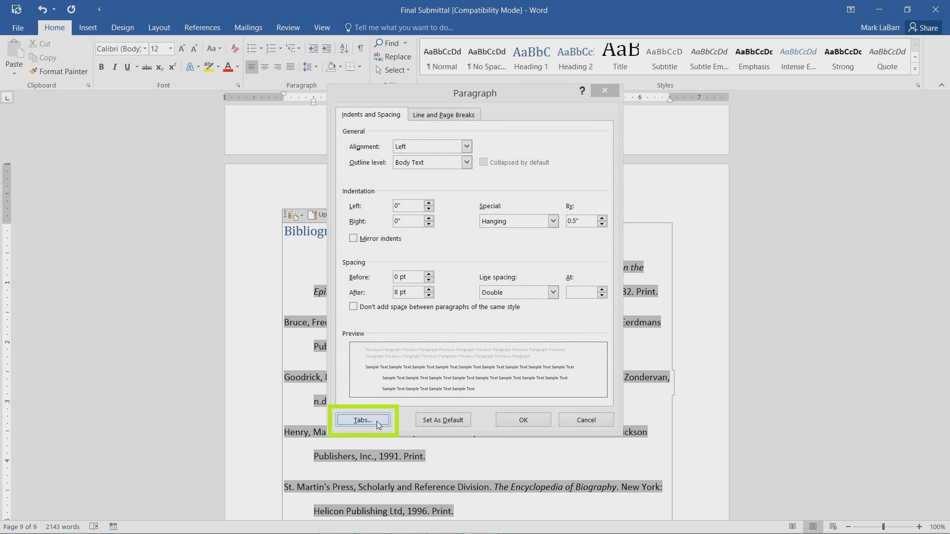 document info on the insert tab in 2016