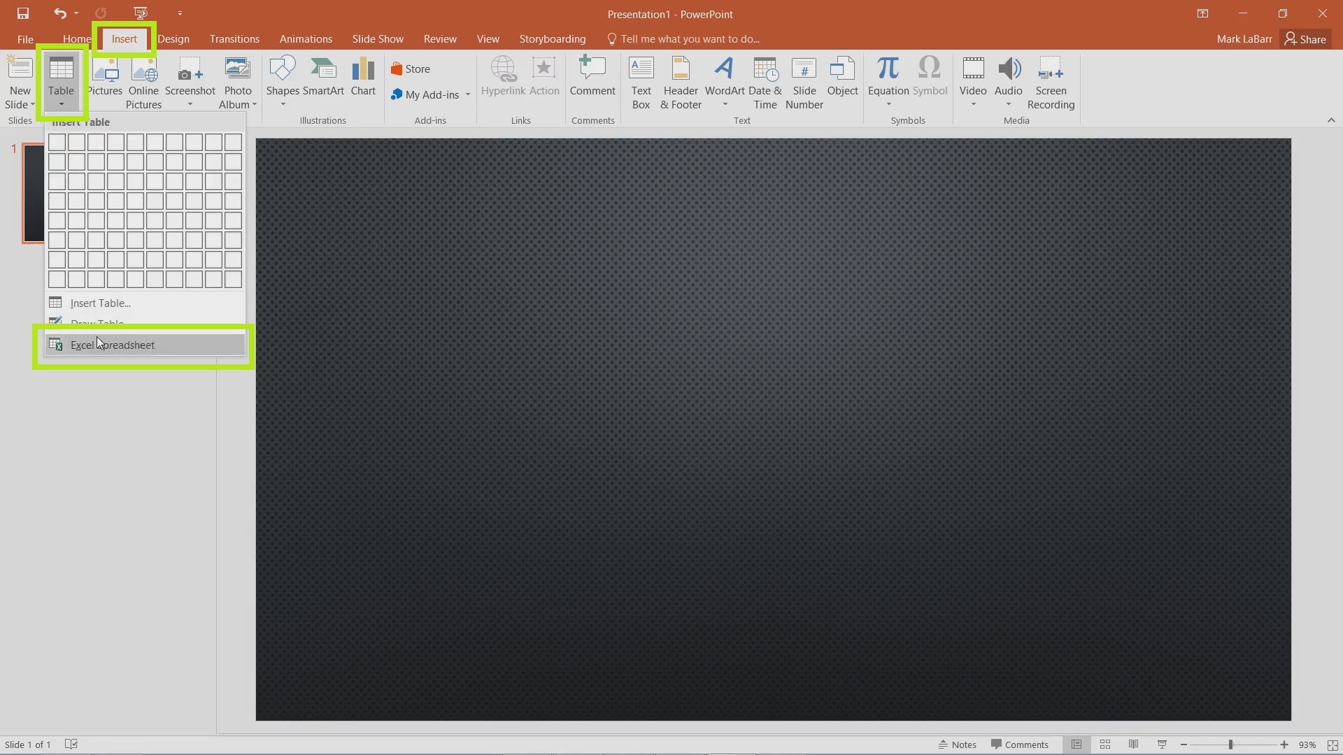 Insert Excel Charts and Spreadsheets in PowerPoint 2016