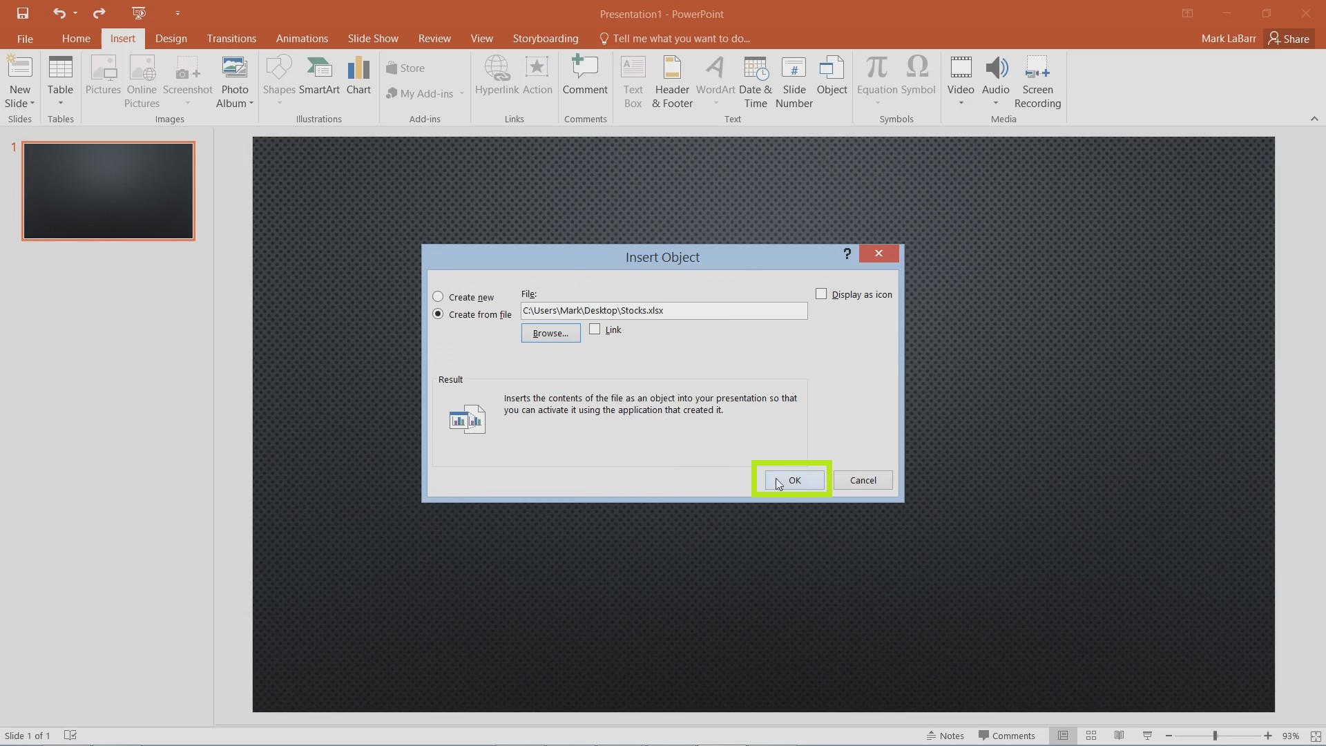 Insert Excel Charts and Spreadsheets in PowerPoint 2016