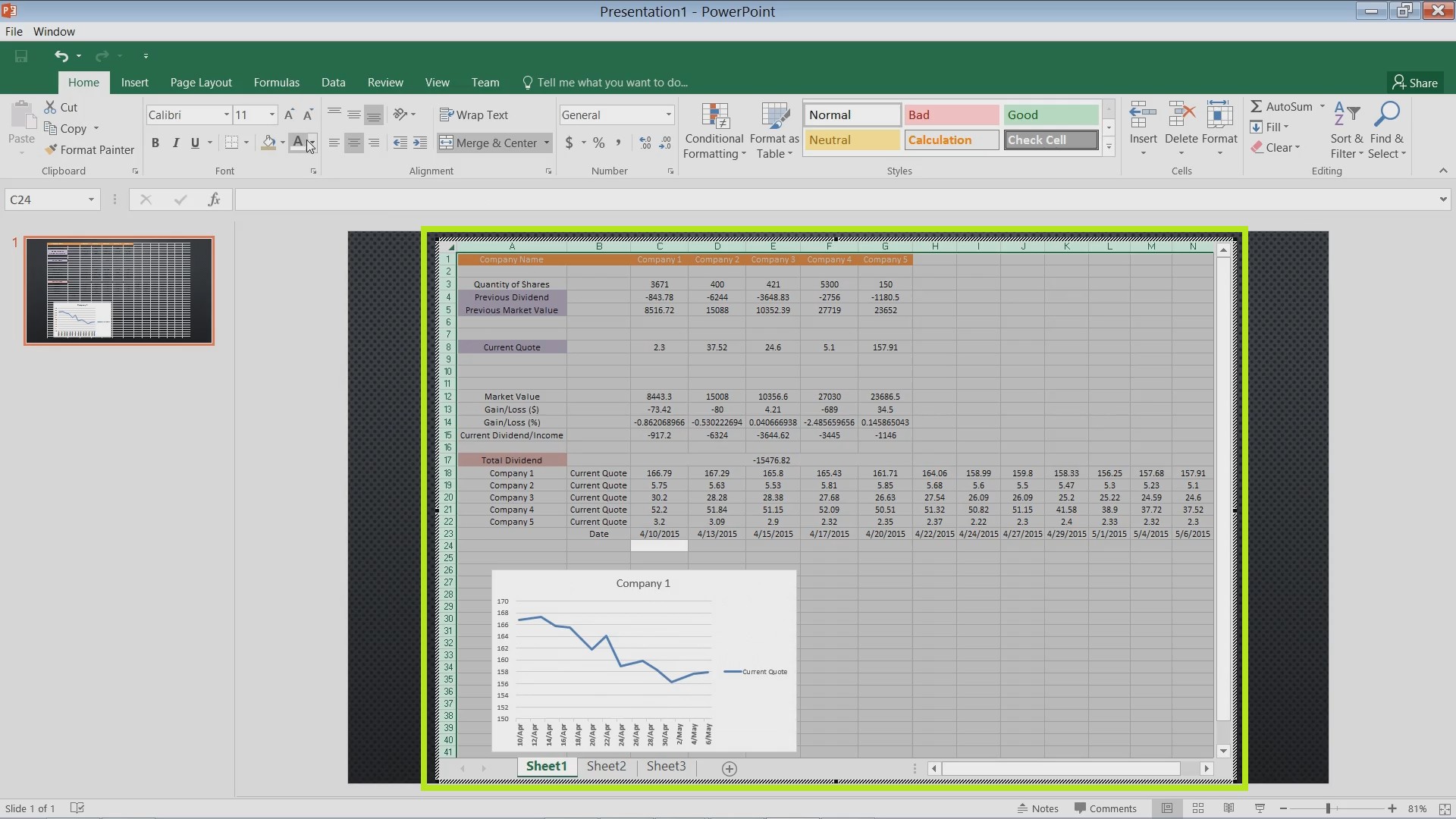 Insert Excel Charts and Spreadsheets in PowerPoint 2016