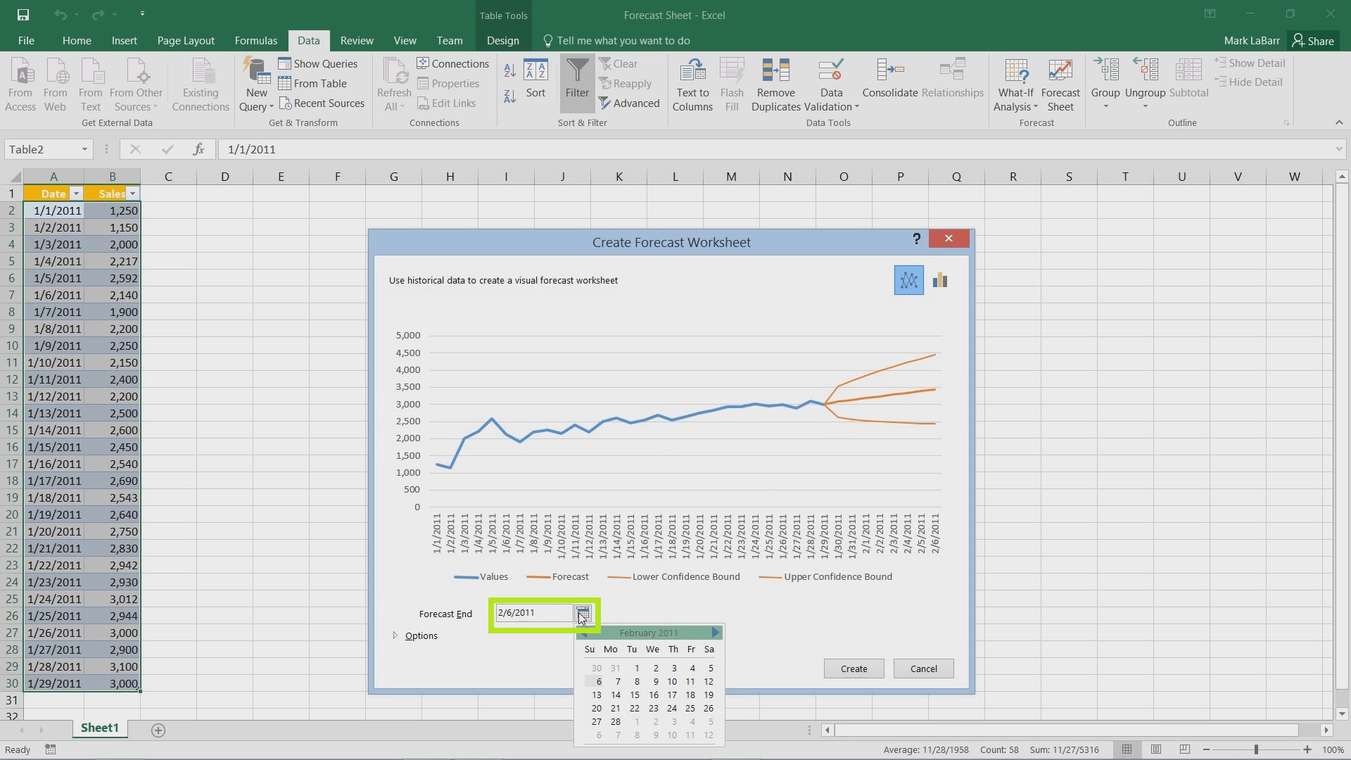 Create Forecast in Excel 2016