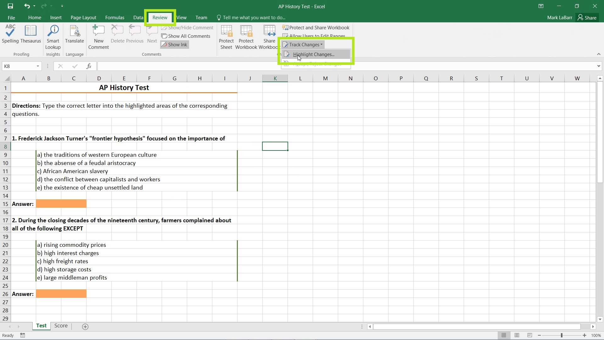 Track Changes and Add Comments in Excel 2016