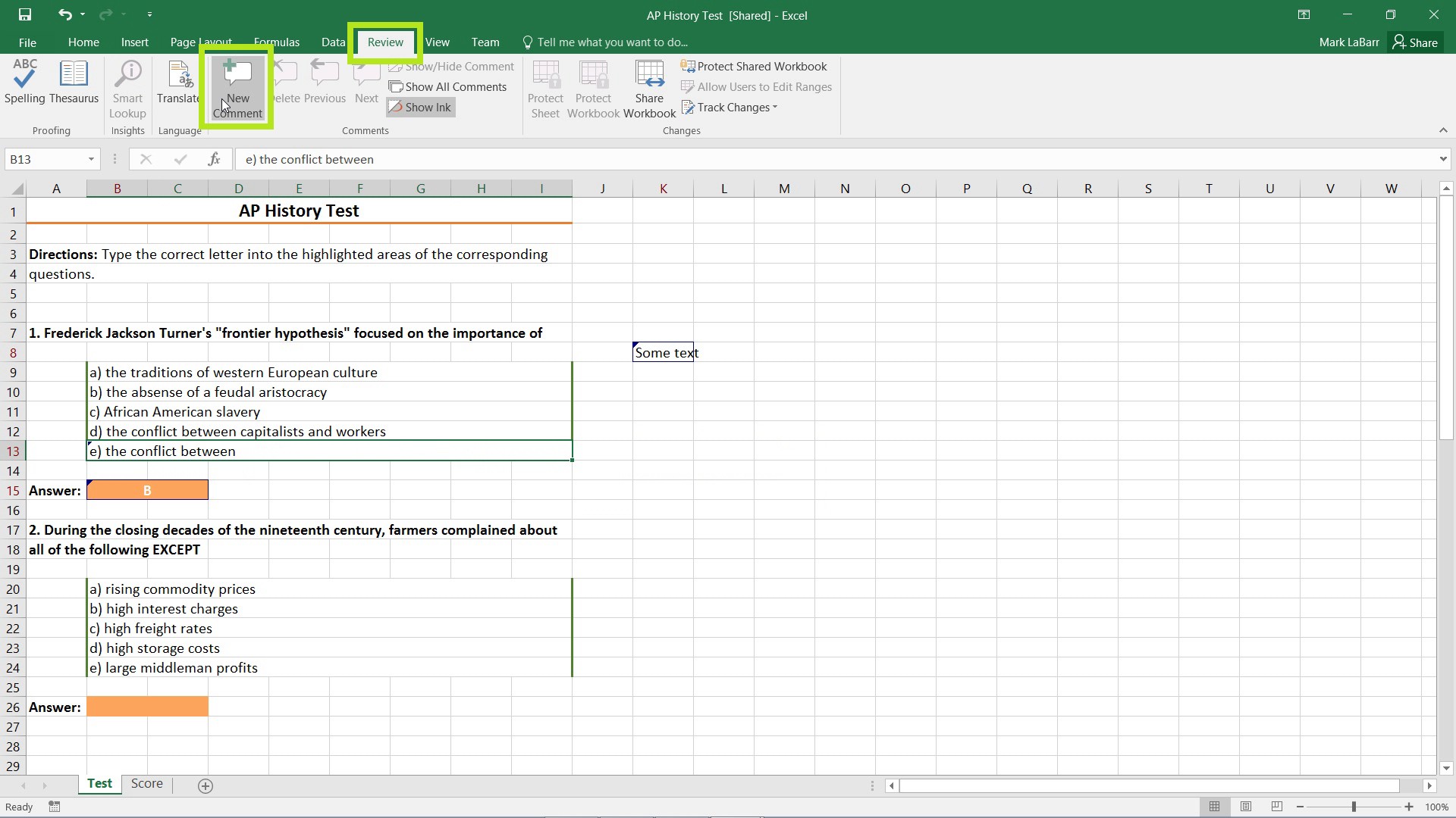 Track Changes and Add Comments in Excel 2016