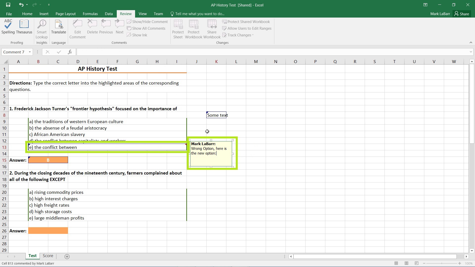 Track Changes and Add Comments in Excel 2016