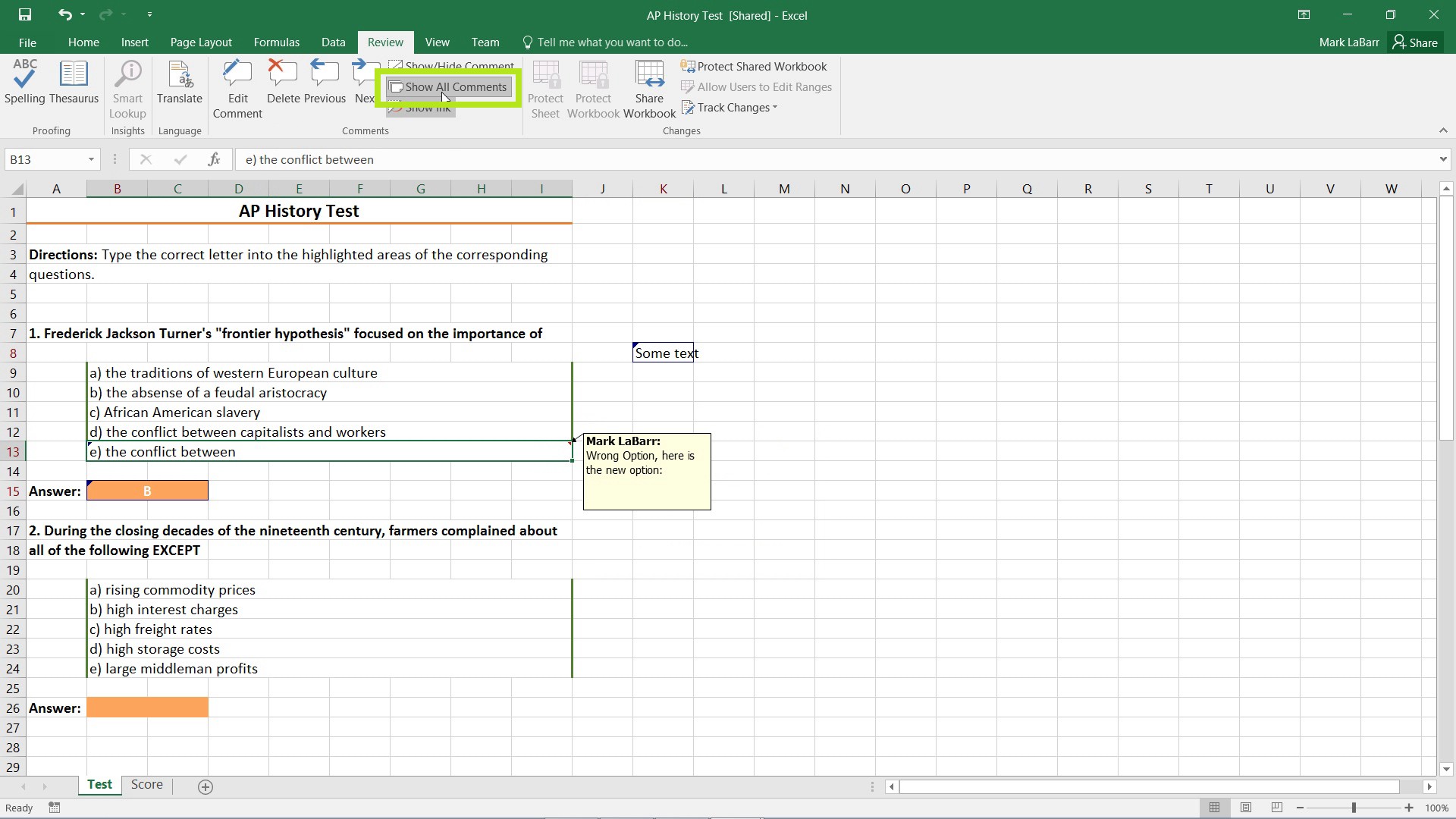 Track Changes and Add Comments in Excel 2016