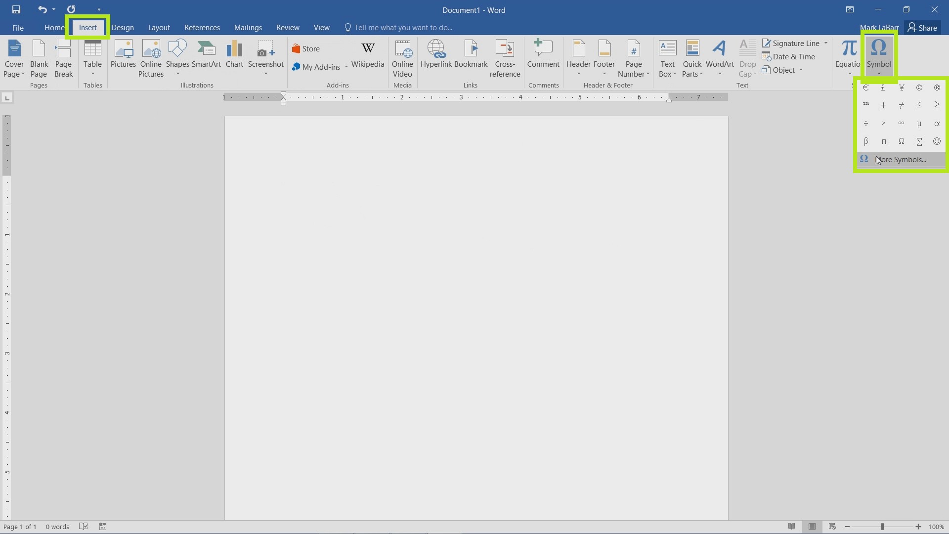 Type and Insert Symbols in Word 2016