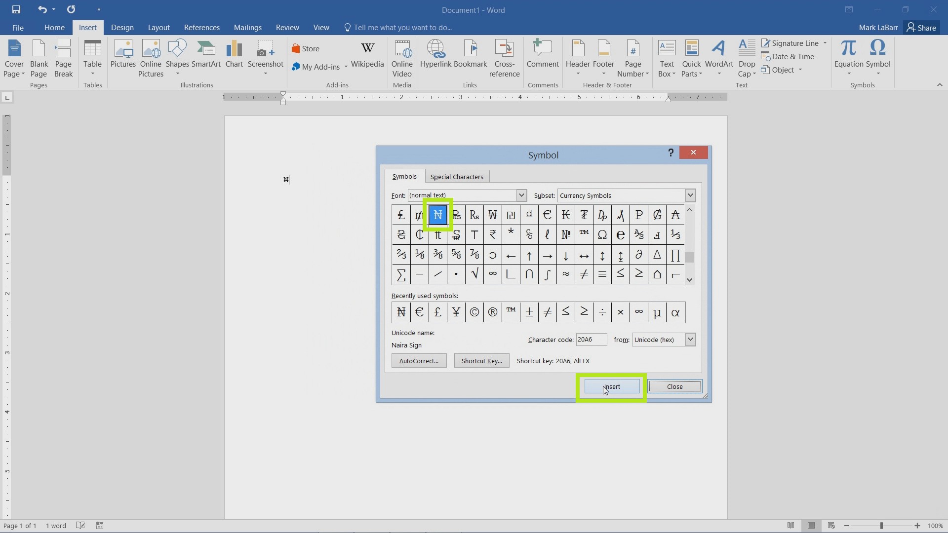 how to insert text in word 2016