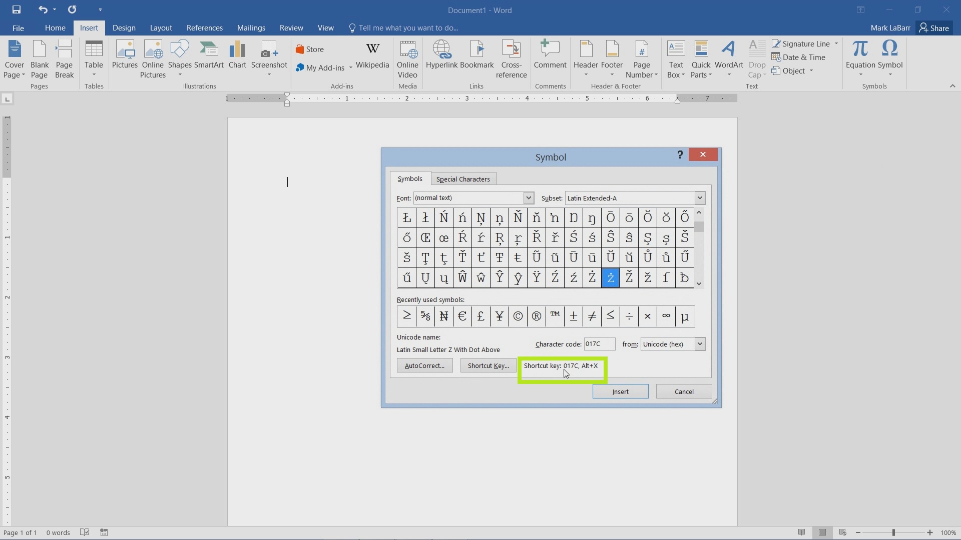 Type and Insert Symbols in Word 2016