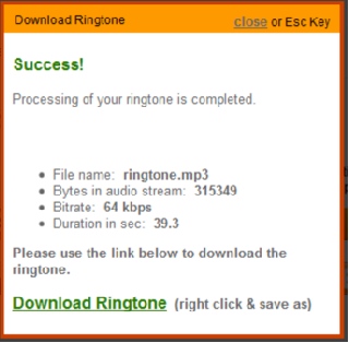 Ringtone download window