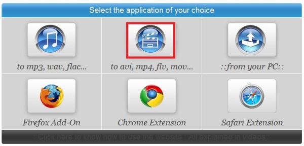 menu “select the application of your choice”