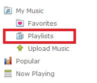 “Playlists” tab in the main menu