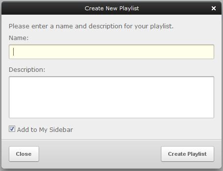 “create new playlist” window