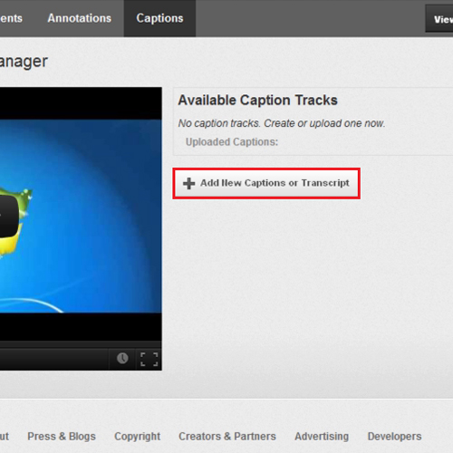 Select the Add new captions or transcripts button