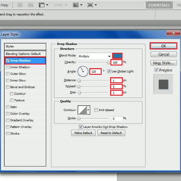 Change the drop shadow settings