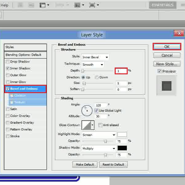 Change the bevel and emboss settings