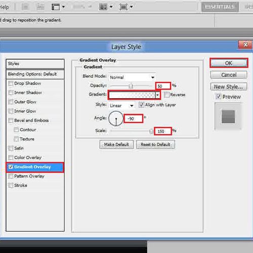 Change the gradient overlay settings