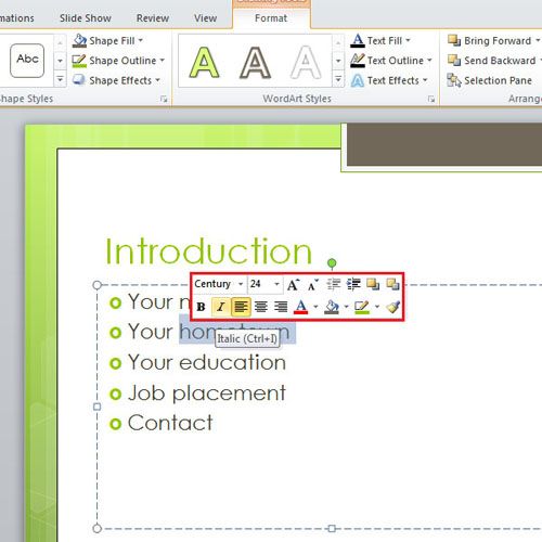 how to change text shape in powerpoint 2010