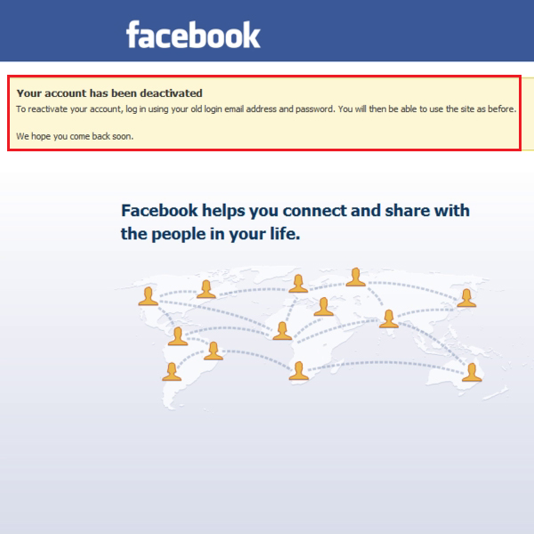 message for Facebook deactivation